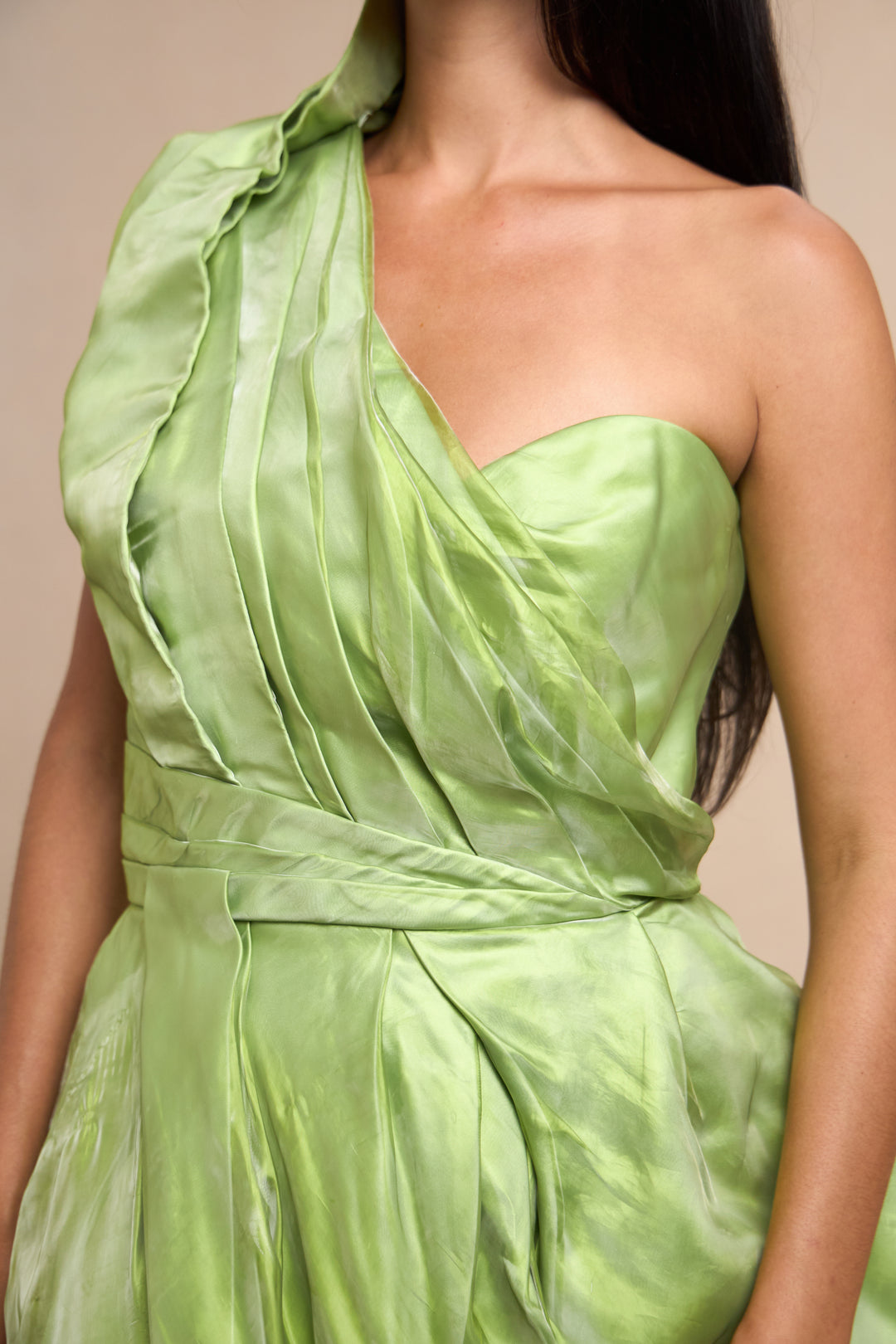 Green Liquid Silk One Shoulder Cocktail Dress by Raf Simons (SS 2013)