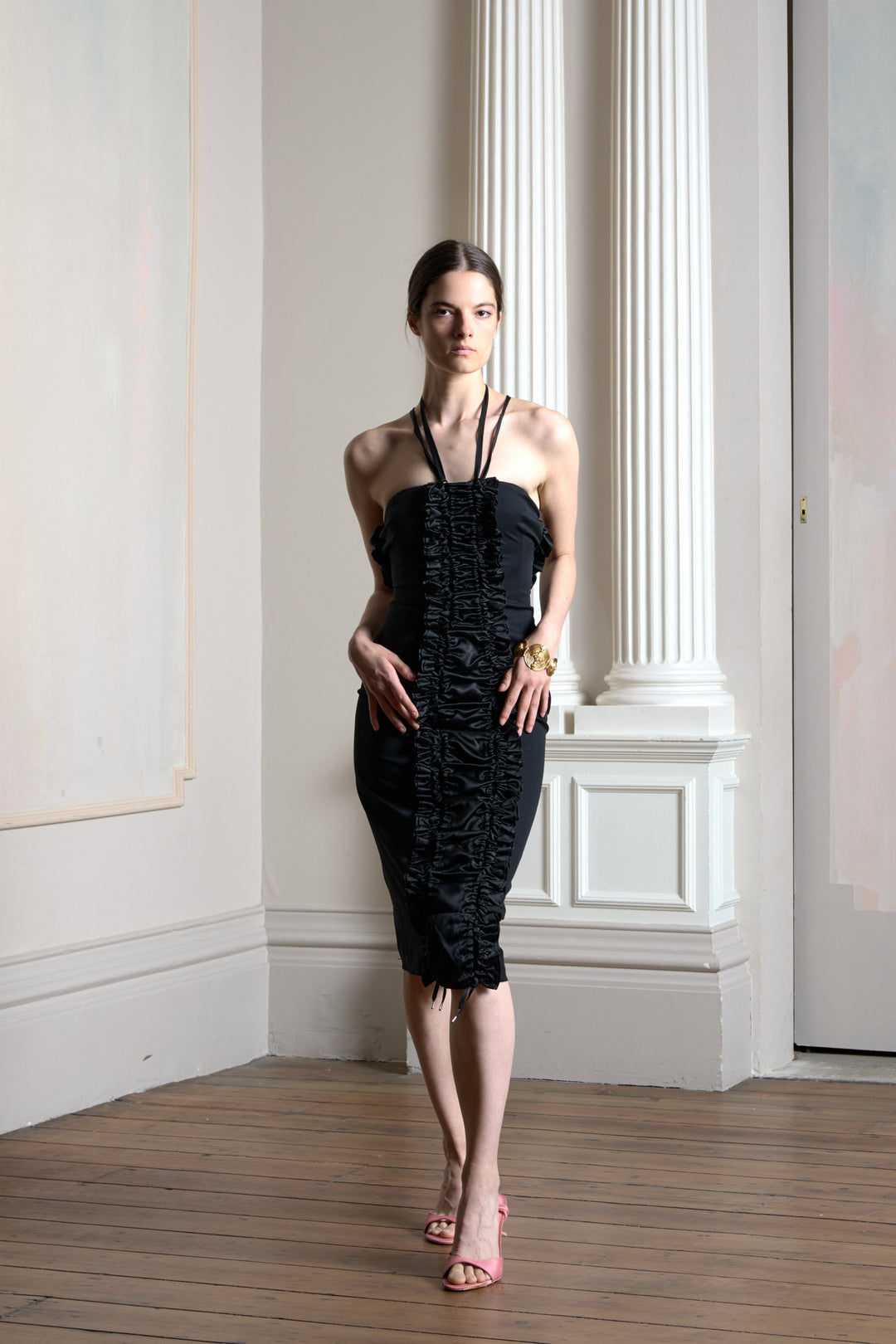 Christian Dior Black Wool and Satin Ruffle Dress by John Galliano (AW 2004)