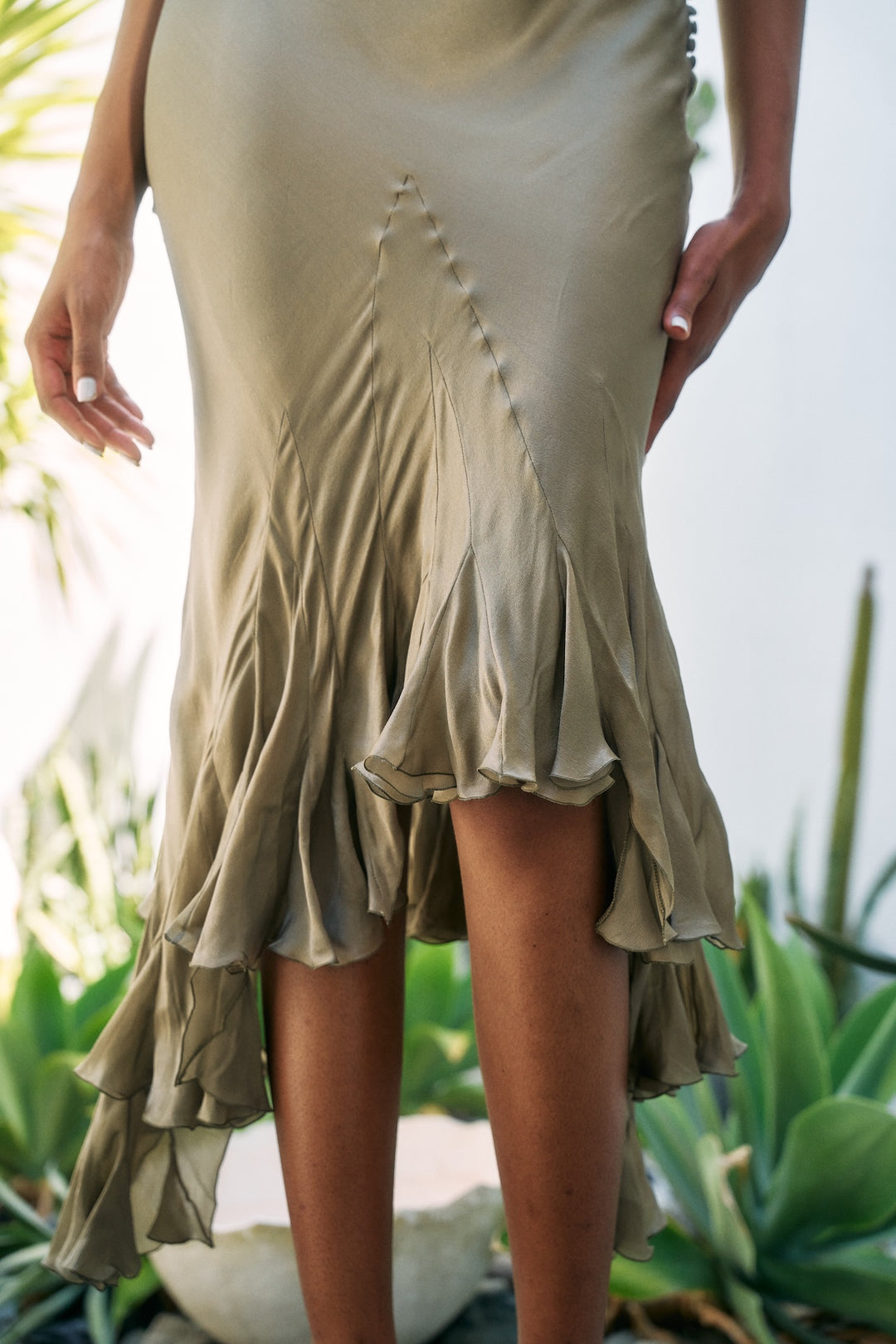 Christian Dior Taupe Bias Cut Ruffled Skirt By John Galliano (AW 2003)