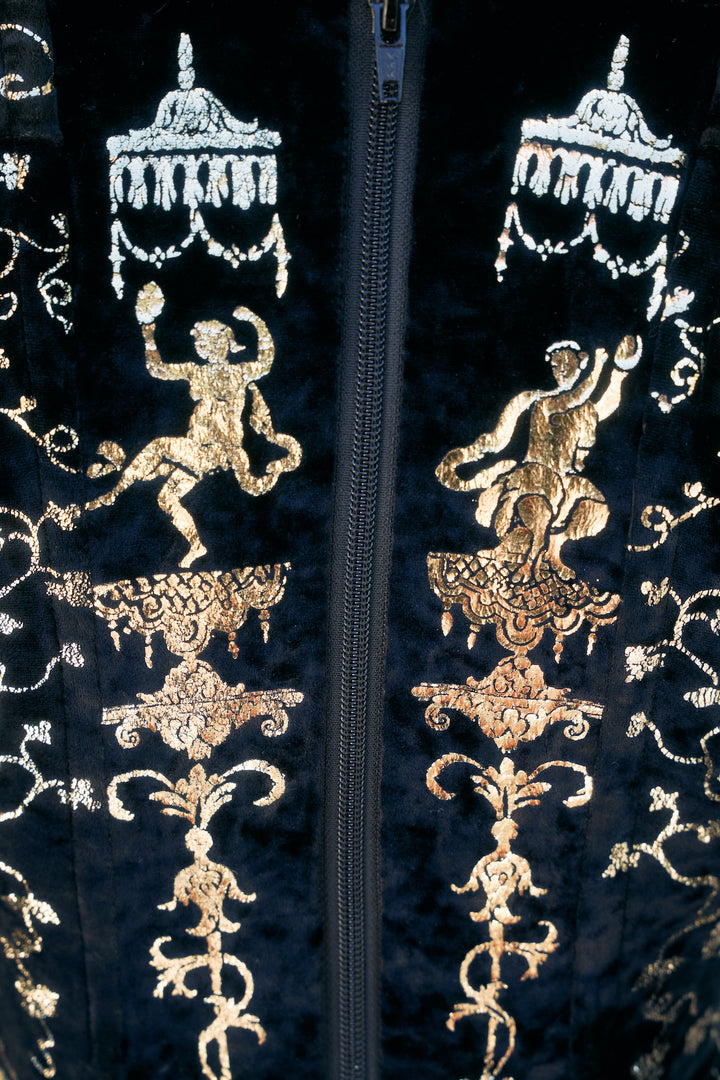 Vivienne Westwood Black Velvet Boulle Print Long Sleeve Corset (AW 1990)