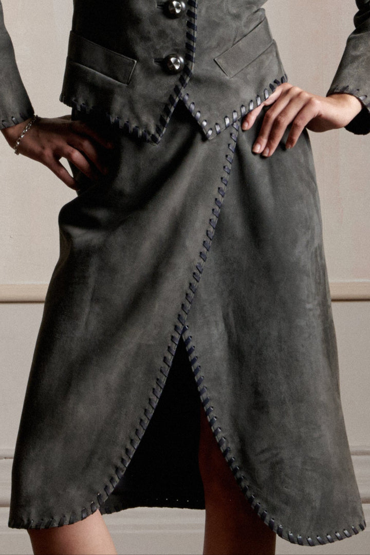 Yves Saint Laurent Haute Couture Suede Set and Silk Blouse (SS 1999)