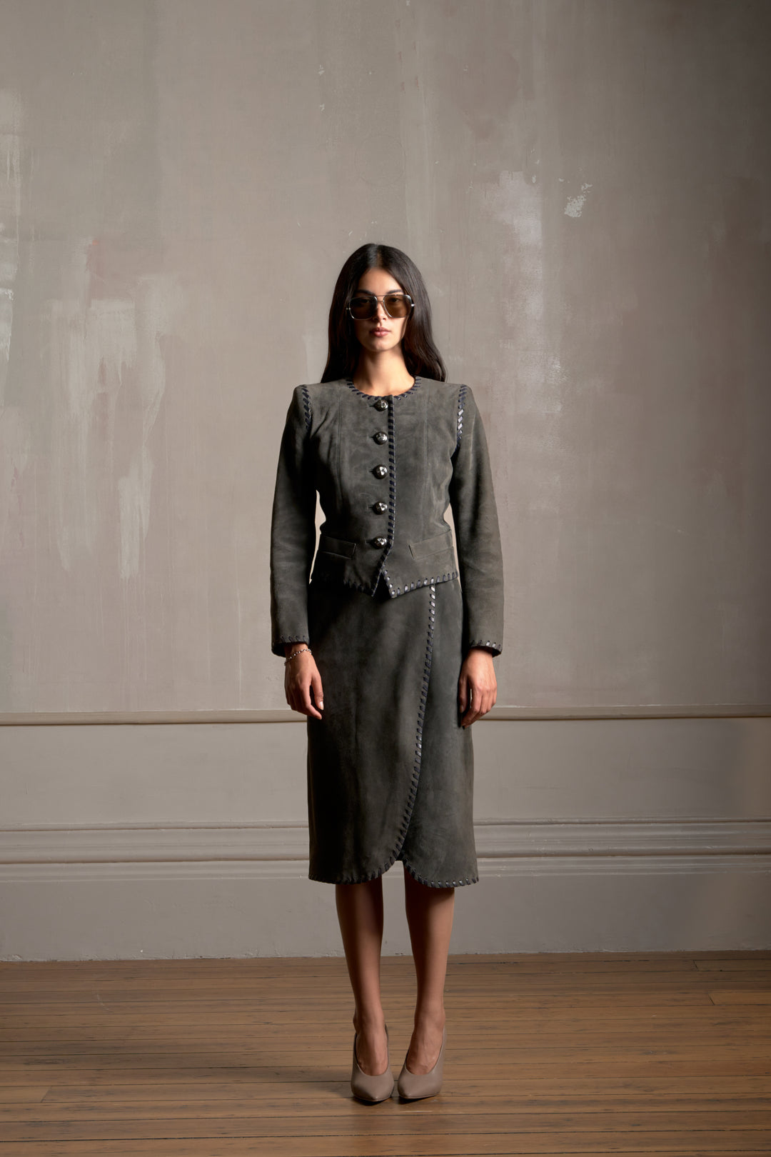 Yves Saint Laurent Haute Couture Suede Set and Silk Blouse (SS 1999)