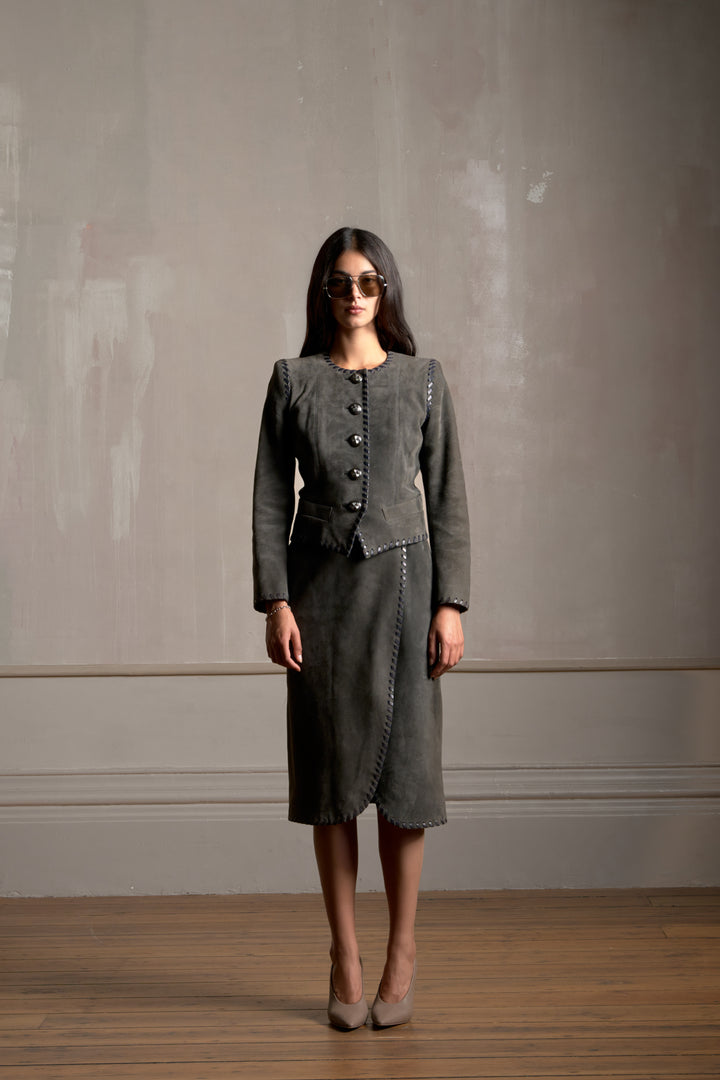 Yves Saint Laurent Haute Couture Suede Set and Silk Blouse (SS 1999)