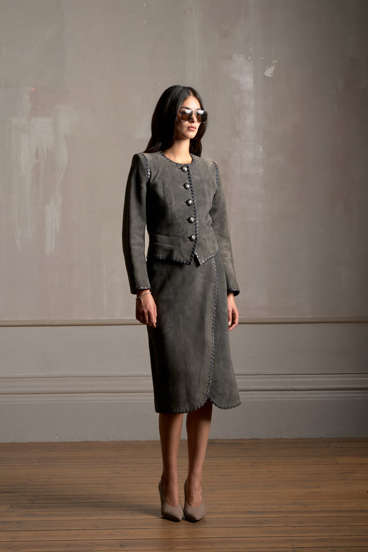 Yves Saint Laurent Haute Couture Suede Set and Silk Blouse (SS 1999)