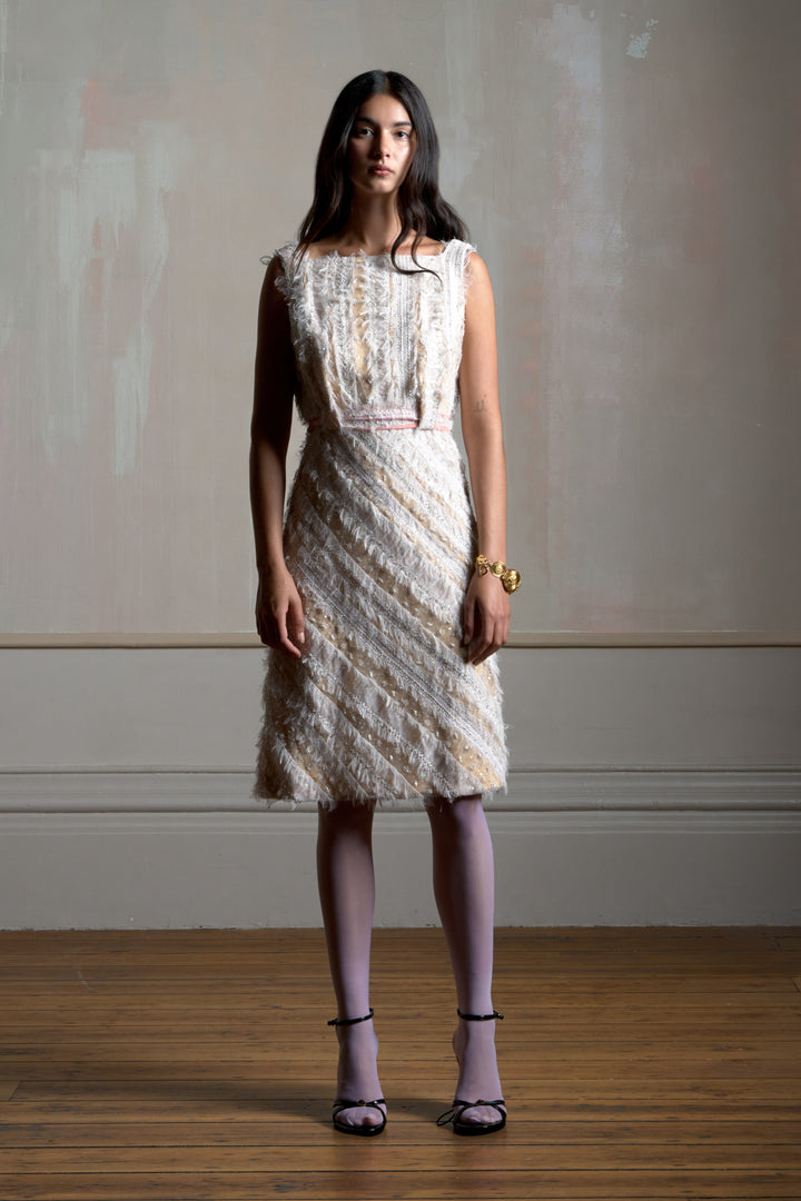 Nina Ricci Fringed Chiffon Embellished Cocktail Dress (c. 2010s)