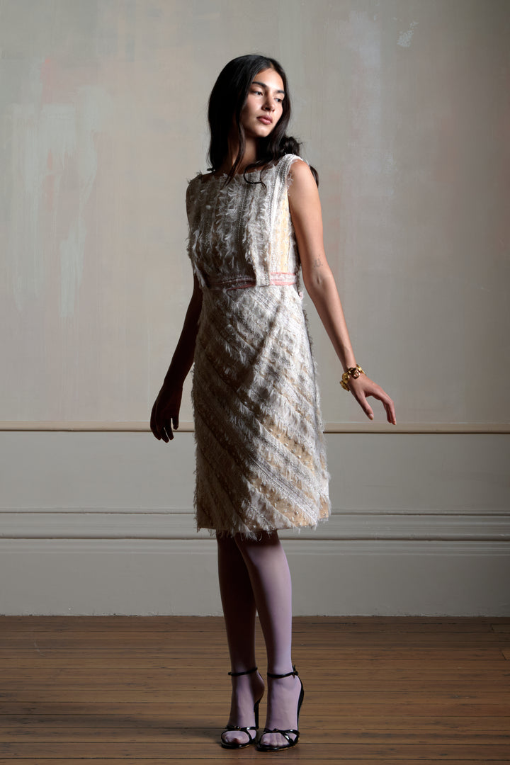 Nina Ricci Fringed Chiffon Embellished Cocktail Dress (c. 2010s)