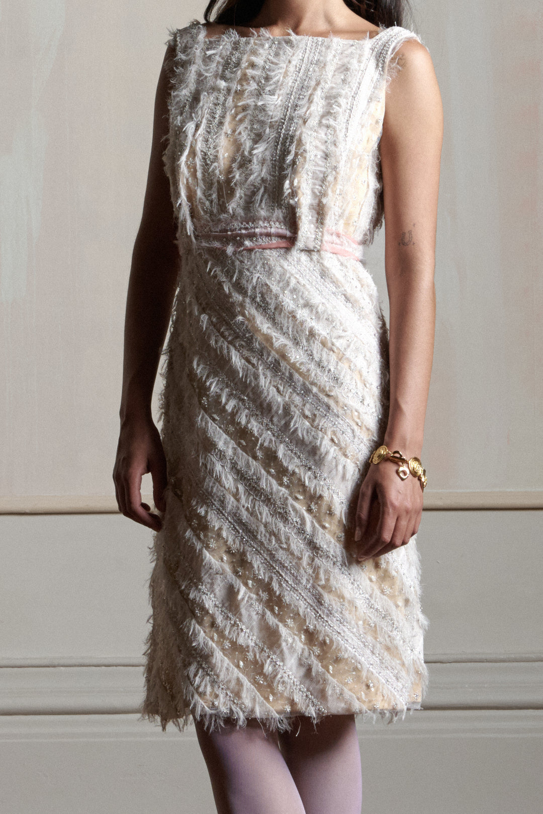 Nina Ricci Fringed Chiffon Embellished Cocktail Dress (c. 2010s)