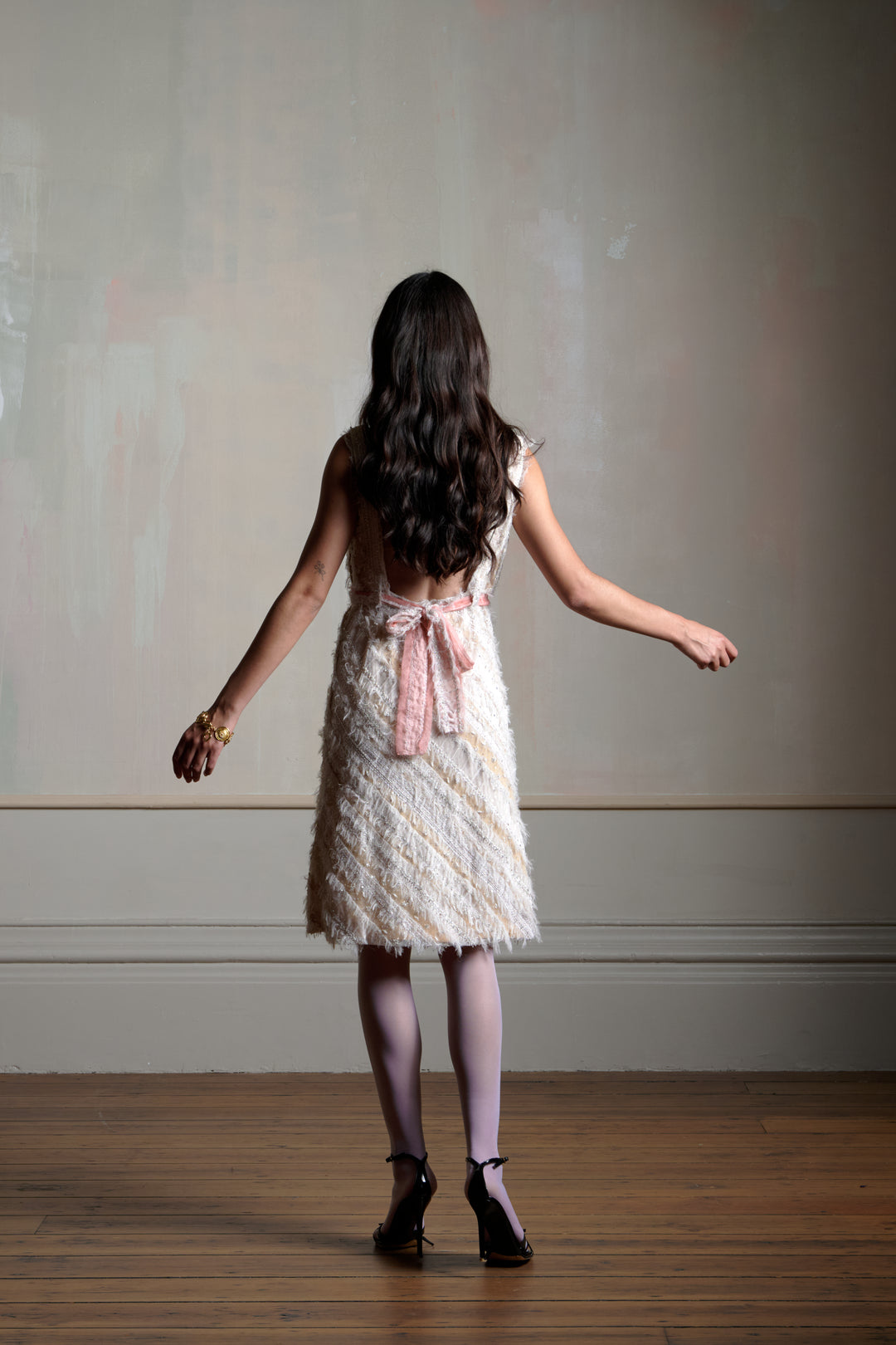 Nina Ricci Fringed Chiffon Embellished Cocktail Dress (c. 2010s)