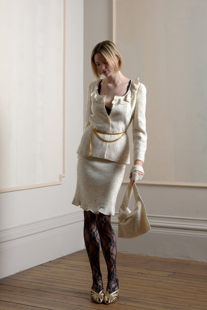 Chanel Ivory Tweed Suit with Matching Pouch Bag by Karl Lagerfeld (AW 1999)