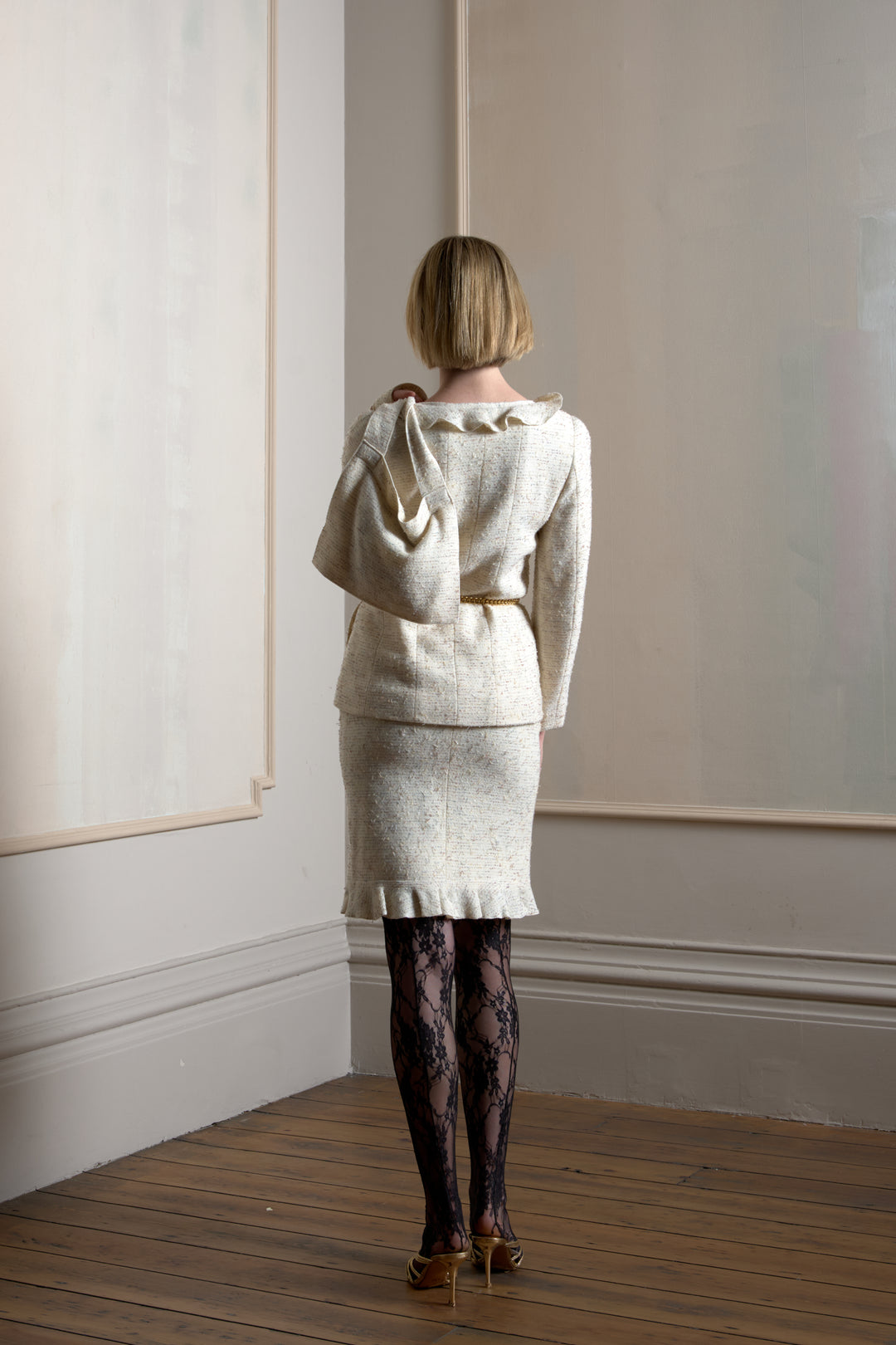 Chanel Ivory Tweed Suit with Matching Pouch Bag by Karl Lagerfeld (AW 1999)