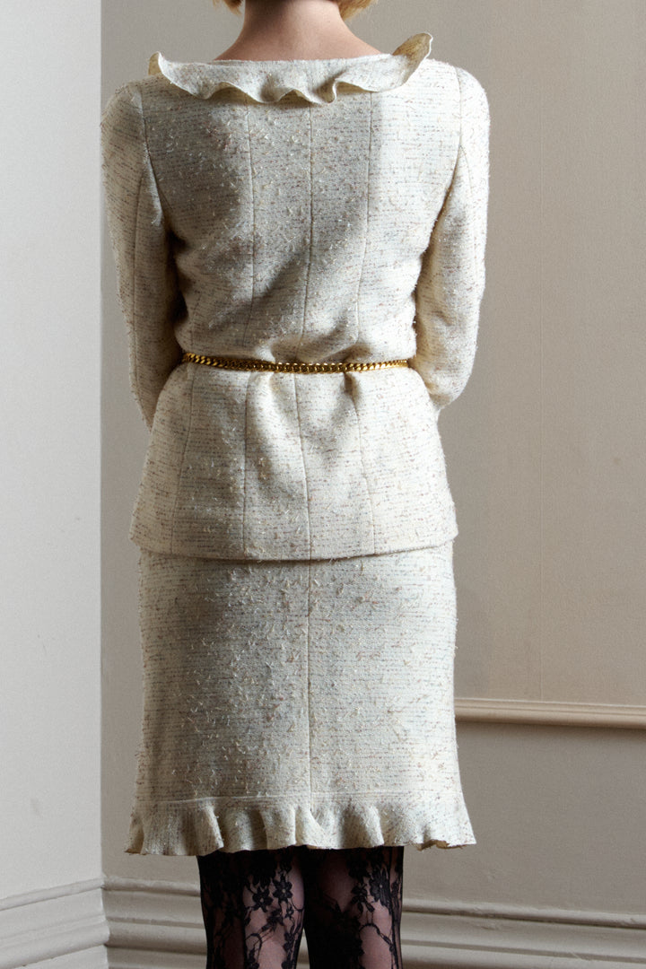 Chanel Ivory Tweed Suit with Matching Pouch Bag by Karl Lagerfeld (AW 1999)