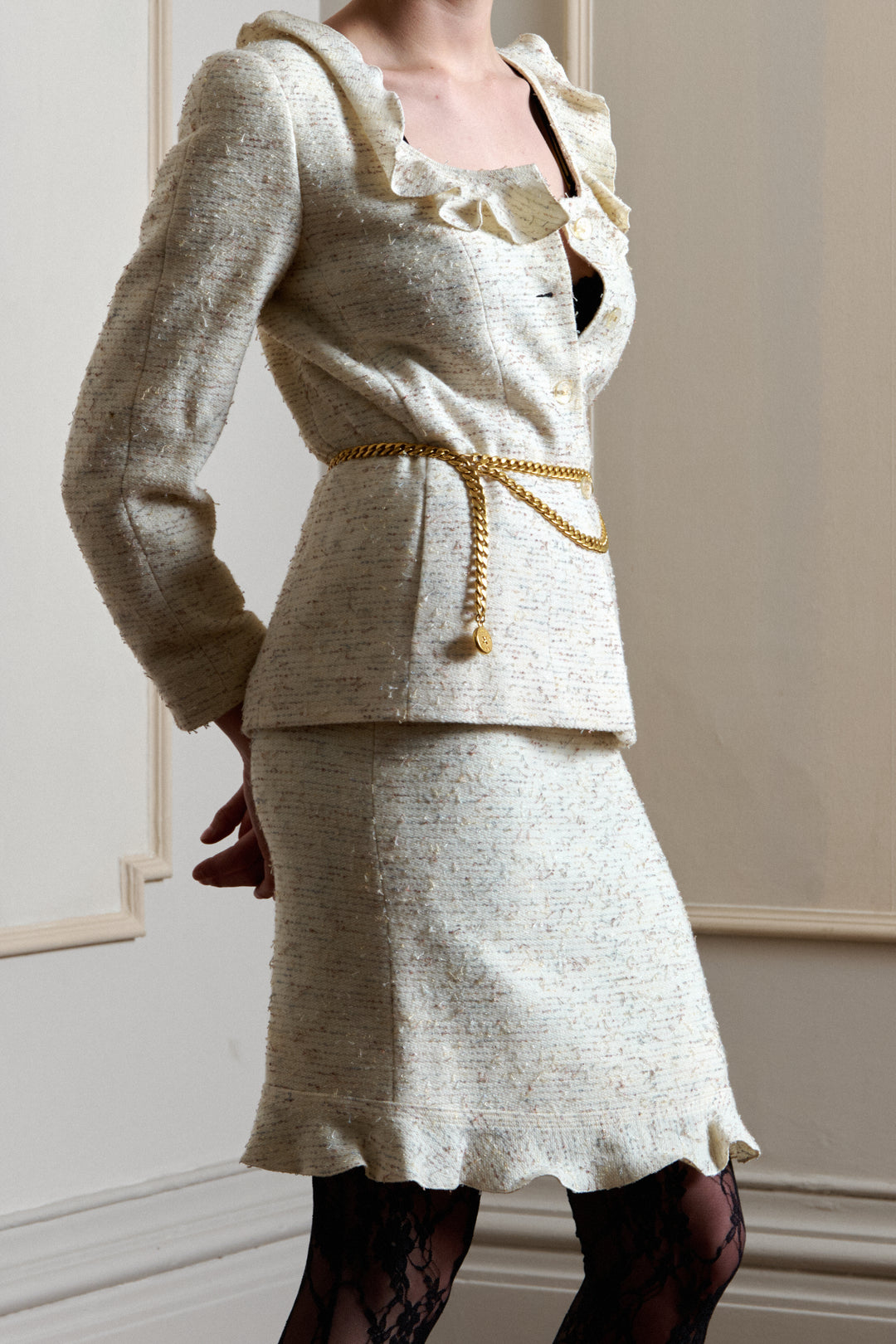Chanel Ivory Tweed Suit with Matching Pouch Bag by Karl Lagerfeld (AW 1999)