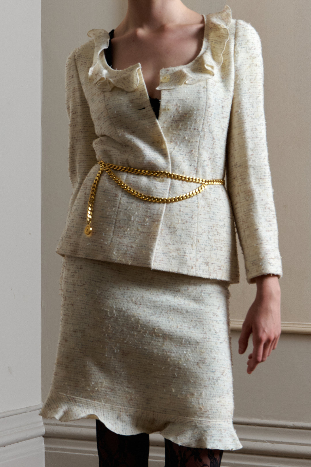 Chanel Ivory Tweed Suit with Matching Pouch Bag by Karl Lagerfeld (AW 1999)