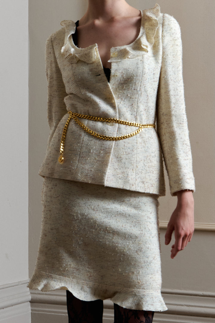 Chanel Ivory Tweed Suit with Matching Pouch Bag by Karl Lagerfeld (AW 1999)