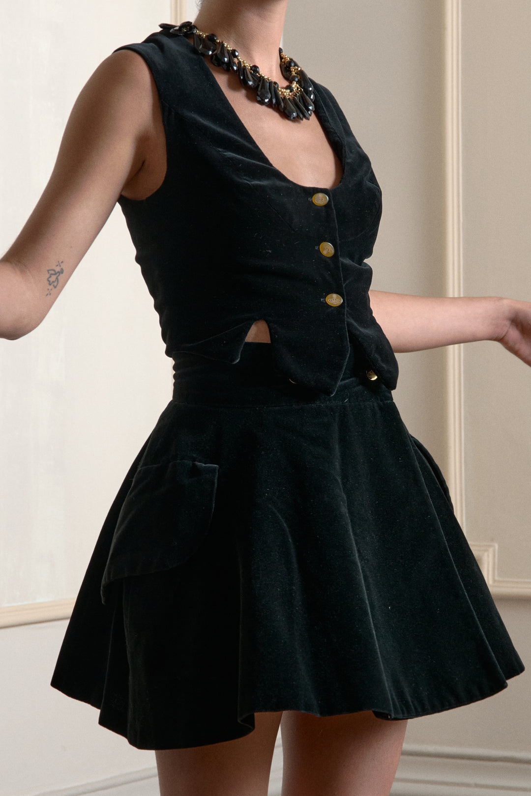 A Vivienne Westwood Black Velvet Skirt and Vest (c. 1990s)