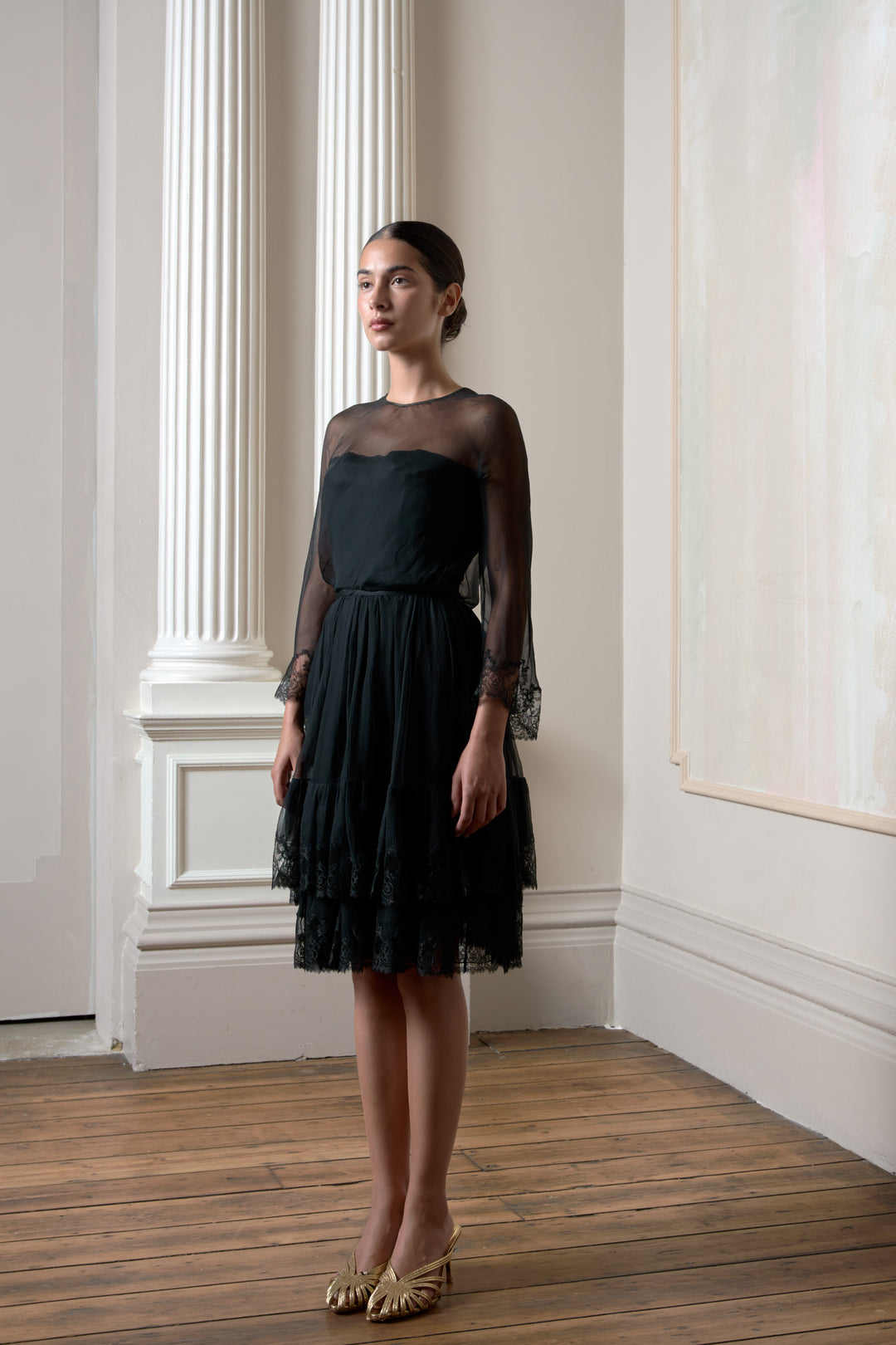 Christian Dior Haute Couture Cocktail Dress in Black Lace & Silk Chiffon (AW 1964)