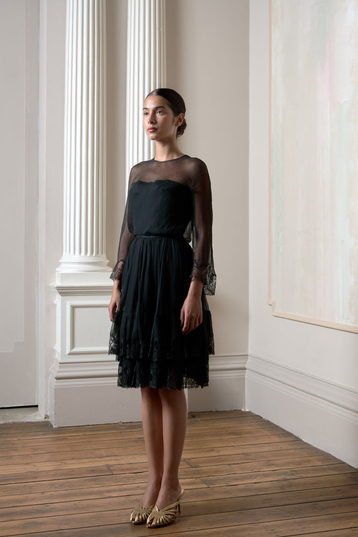Christian Dior Haute Couture Cocktail Dress in Black Lace & Silk Chiffon (AW 1964)