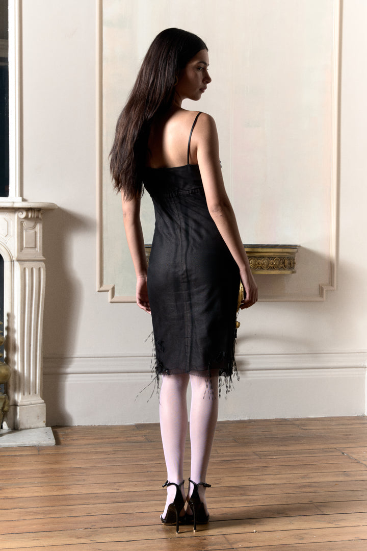 Chanel Black Beaded & Feather Cocktail Dress by Karl Lagerfeld (c.2010)