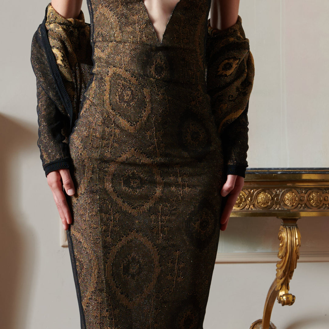 John Galliano Black and Gold Gown & Cardigan (SS 1998)