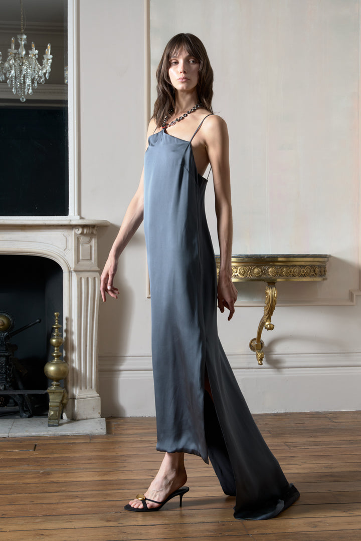 Christian Dior Grey Silk Satin Evening Dress by Raf Simons (c. 2016)