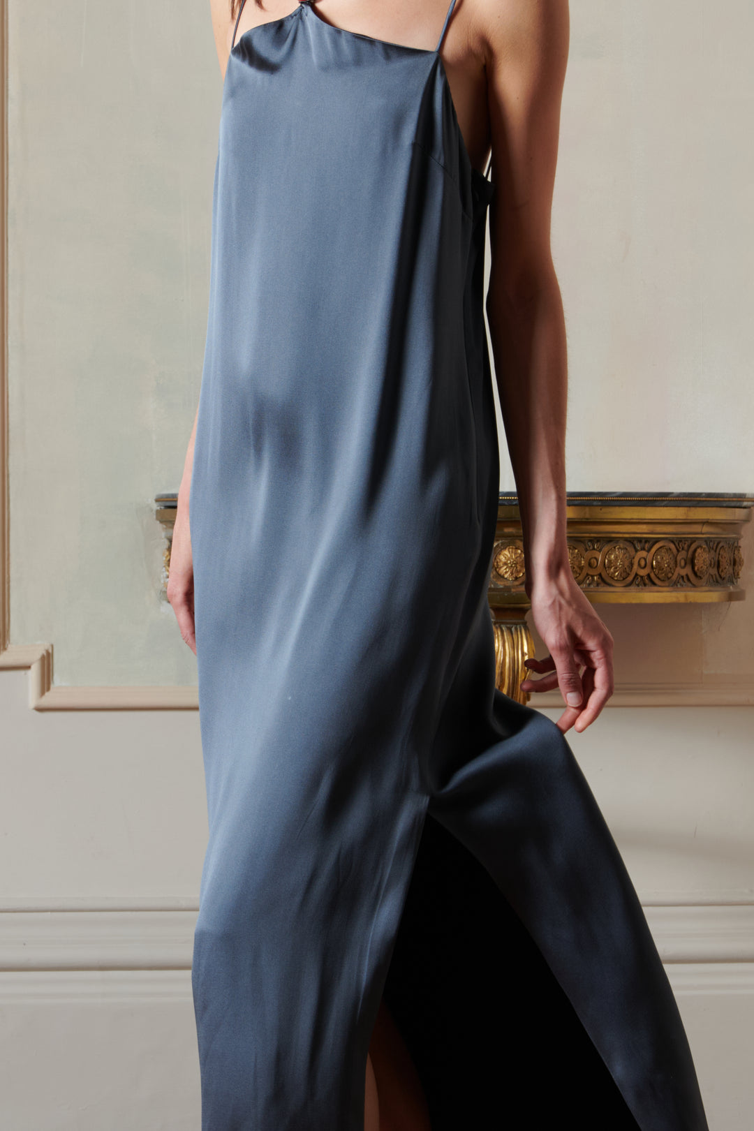 Christian Dior Grey Silk Satin Evening Dress by Raf Simons (c. 2016)
