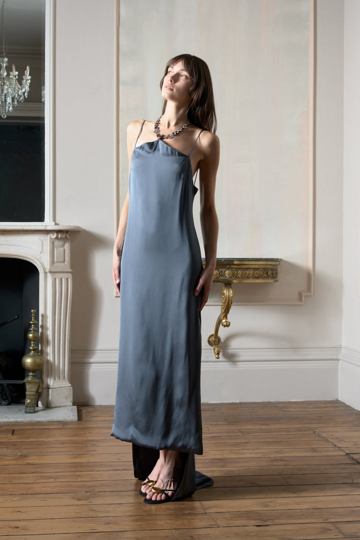 Christian Dior Grey Silk Satin Evening Dress by Raf Simons (c. 2016)