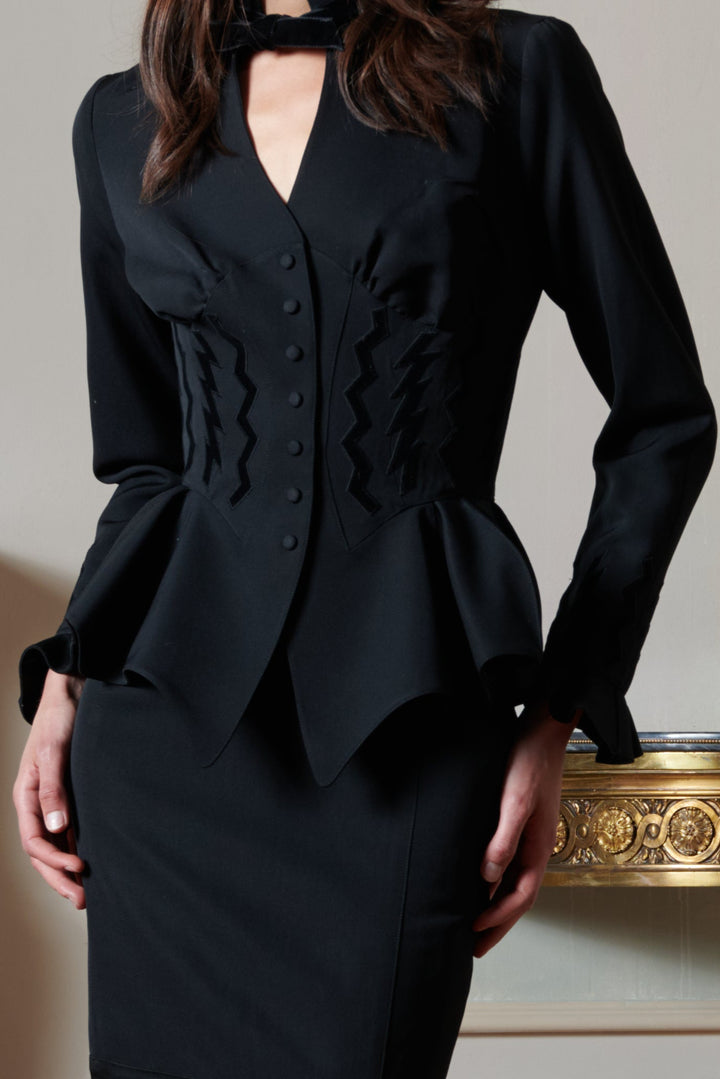 Thierry Mugler Couture Black Cotton and Velvet Skirt Suit (AW 1992)