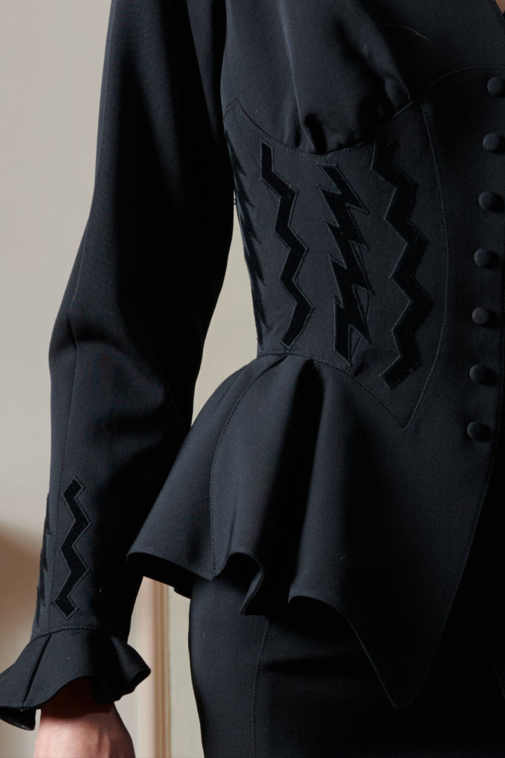 Thierry Mugler Couture Black Cotton and Velvet Skirt Suit (AW 1992)