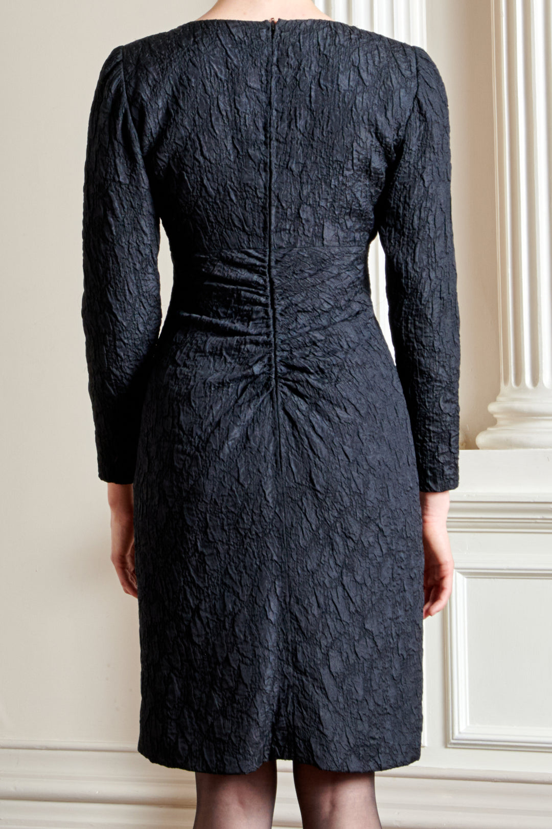 Christian Dior Haute Couture Black Cloqué Silk Dress by Marc Bohan (AW 1984)