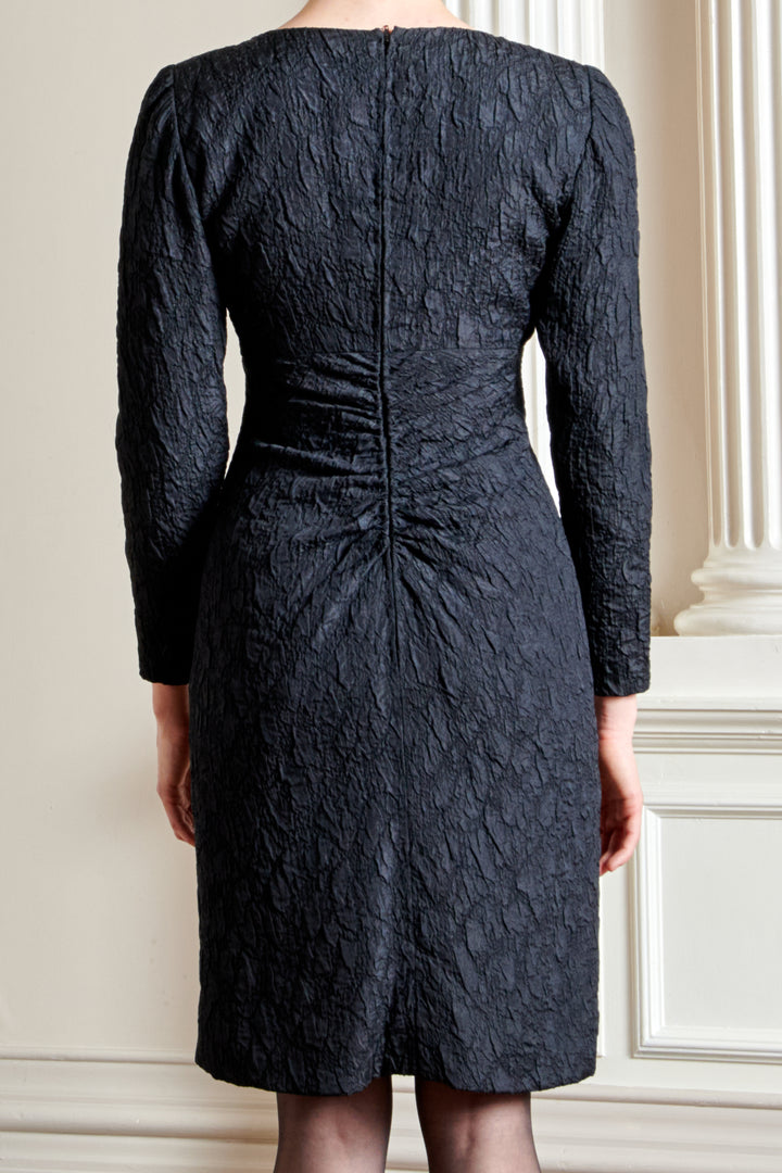 Christian Dior Haute Couture Black Cloqué Silk Dress by Marc Bohan (AW 1984)
