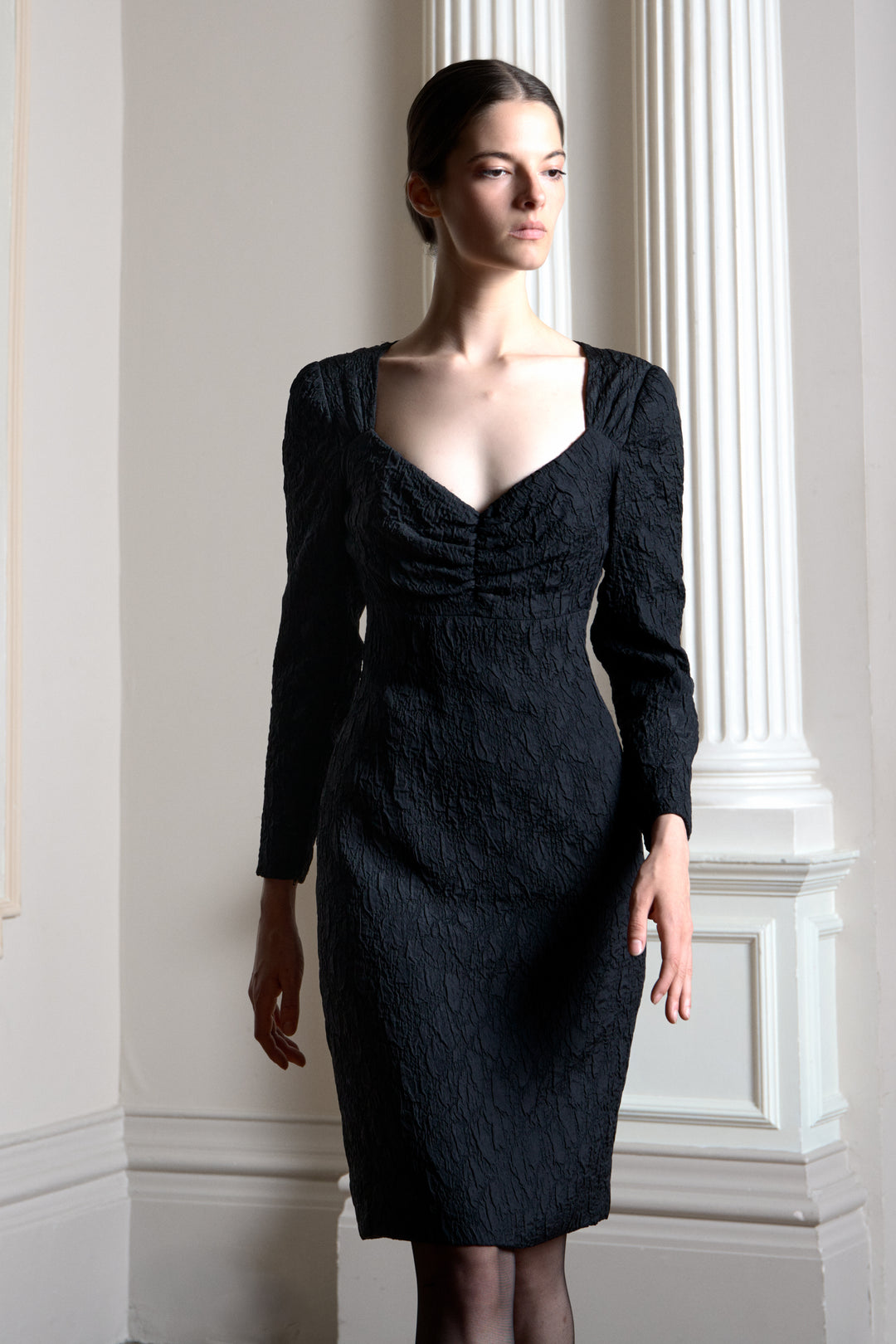 Christian Dior Haute Couture Black Cloqué Silk Dress by Marc Bohan (AW 1984)
