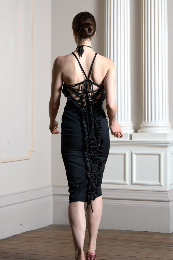 Christian Dior Black Wool and Satin Ruffle Dress by John Galliano (AW 2004)