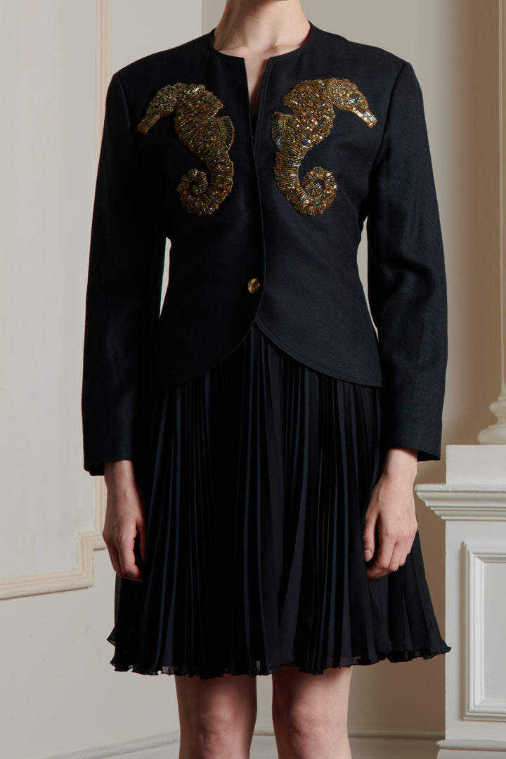 Christian Dior Black Linen Seahorse Jacket by Marc Bohan (SS 1989)