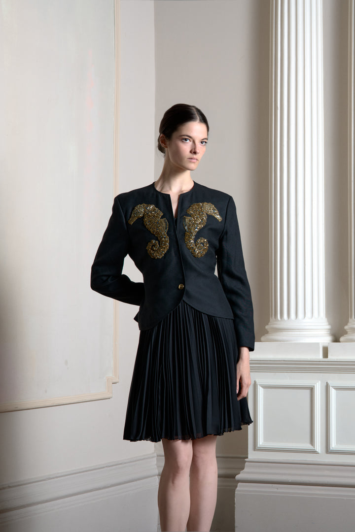 Christian Dior Black Linen Seahorse Jacket by Marc Bohan (SS 1989)