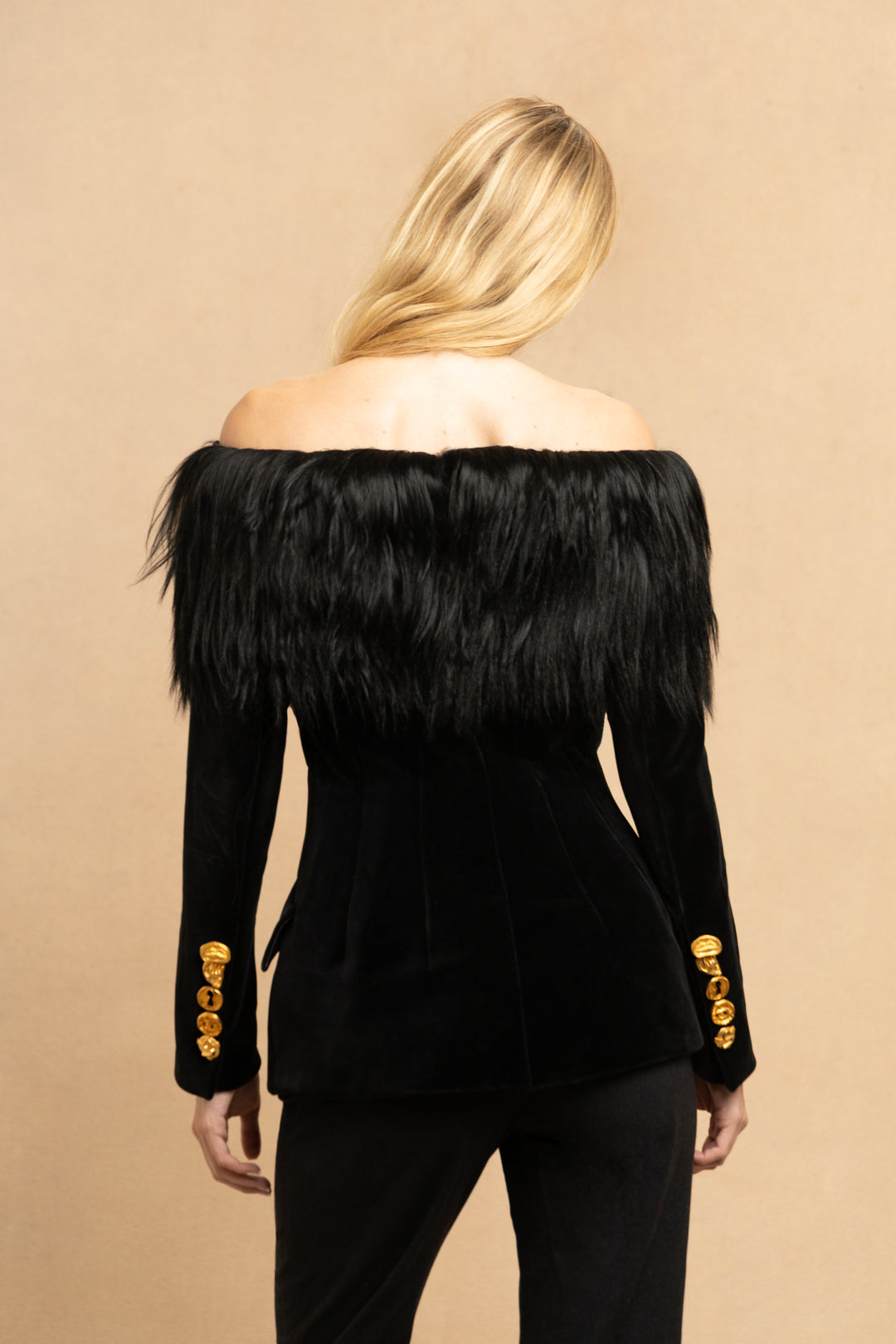 Schiaparelli Black Velvet Goat Hair Jacket by Daniel Roseberry (AW 2023)