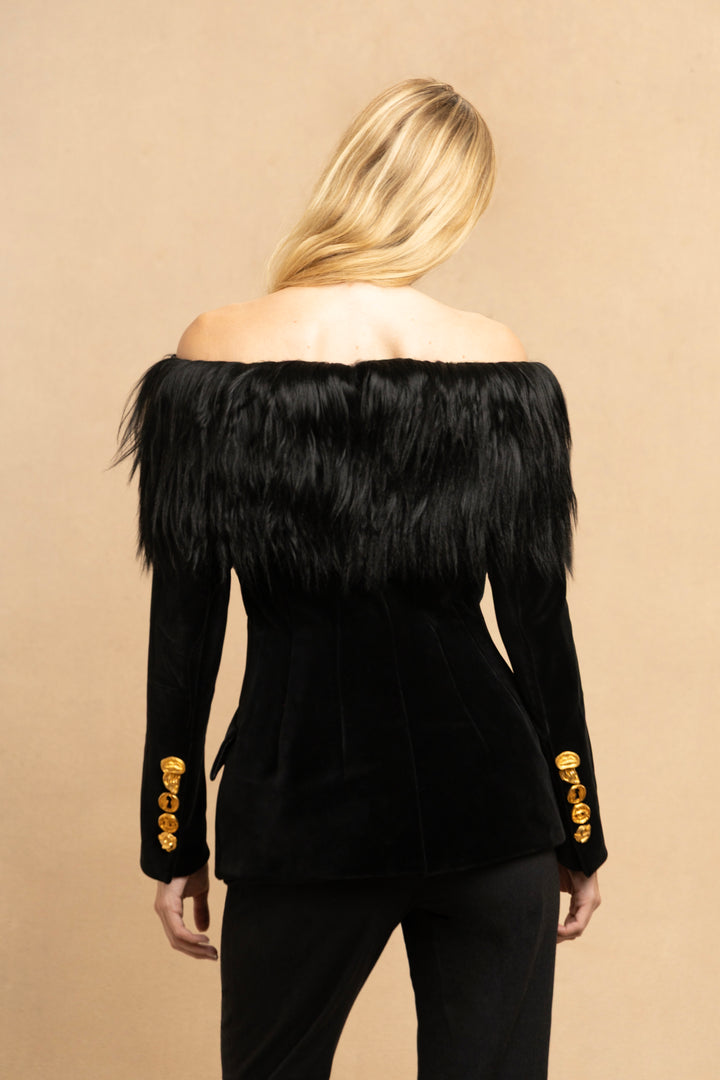 Schiaparelli Black Velvet Goat Hair Jacket by Daniel Roseberry (AW 2023)