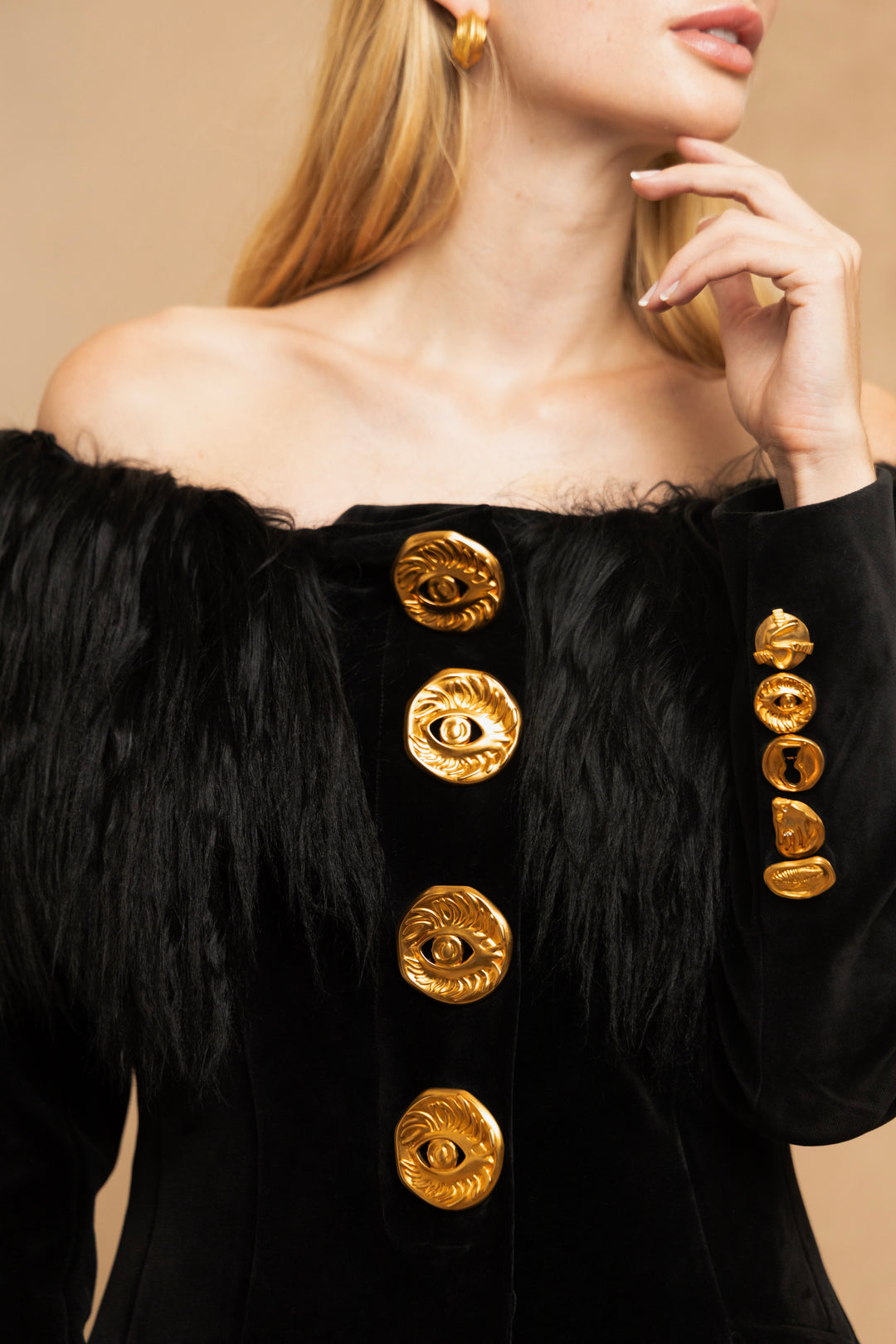 Schiaparelli Black Velvet Goat Hair Jacket by Daniel Roseberry (AW 2023)