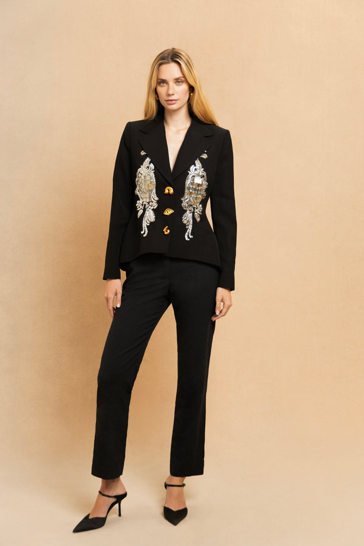 Schiaparelli Black Embroidered Mirror Jacket by Daniel Roseberry (SS 2022)
