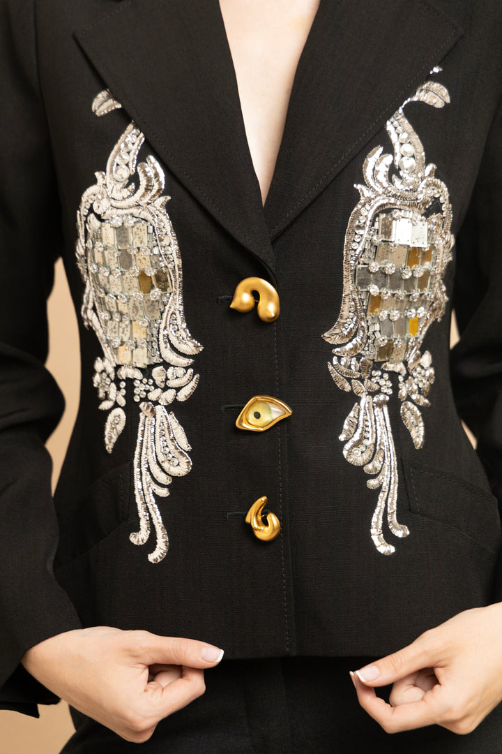 Schiaparelli Black Embroidered Mirror Jacket by Daniel Roseberry (SS 2022)