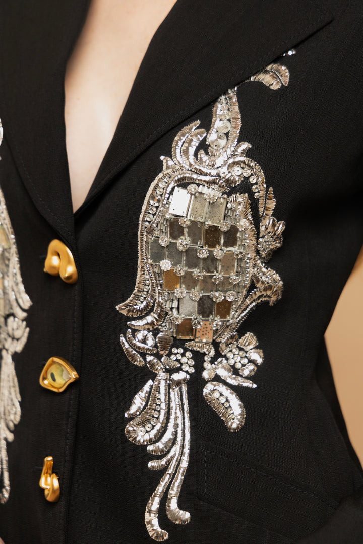 Schiaparelli Black Embroidered Mirror Jacket by Daniel Roseberry (SS 2022)