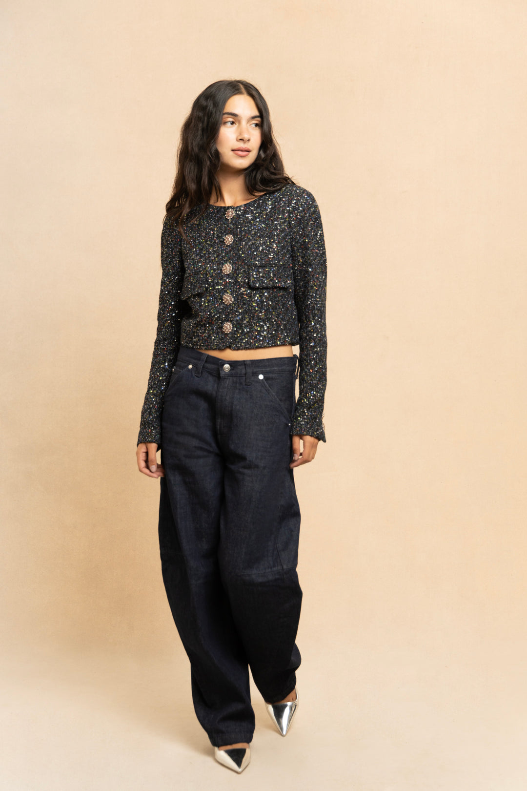 Chanel Charcoal Fantasy Tweed Jacket with Gripoix Buttons by Karl Lagerfeld (Resort 2015)