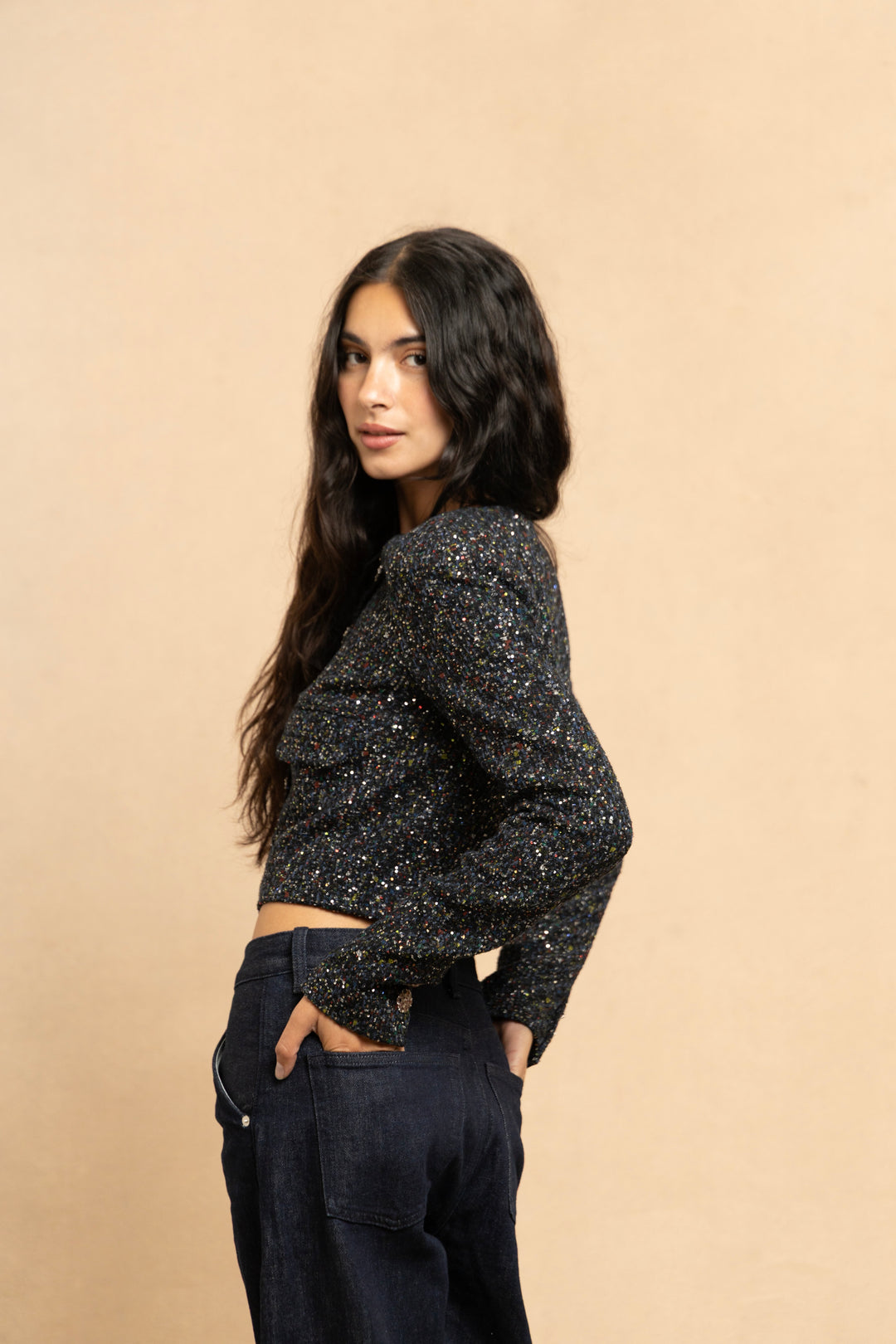 Chanel Charcoal Fantasy Tweed Jacket with Gripoix Buttons by Karl Lagerfeld (Resort 2015)