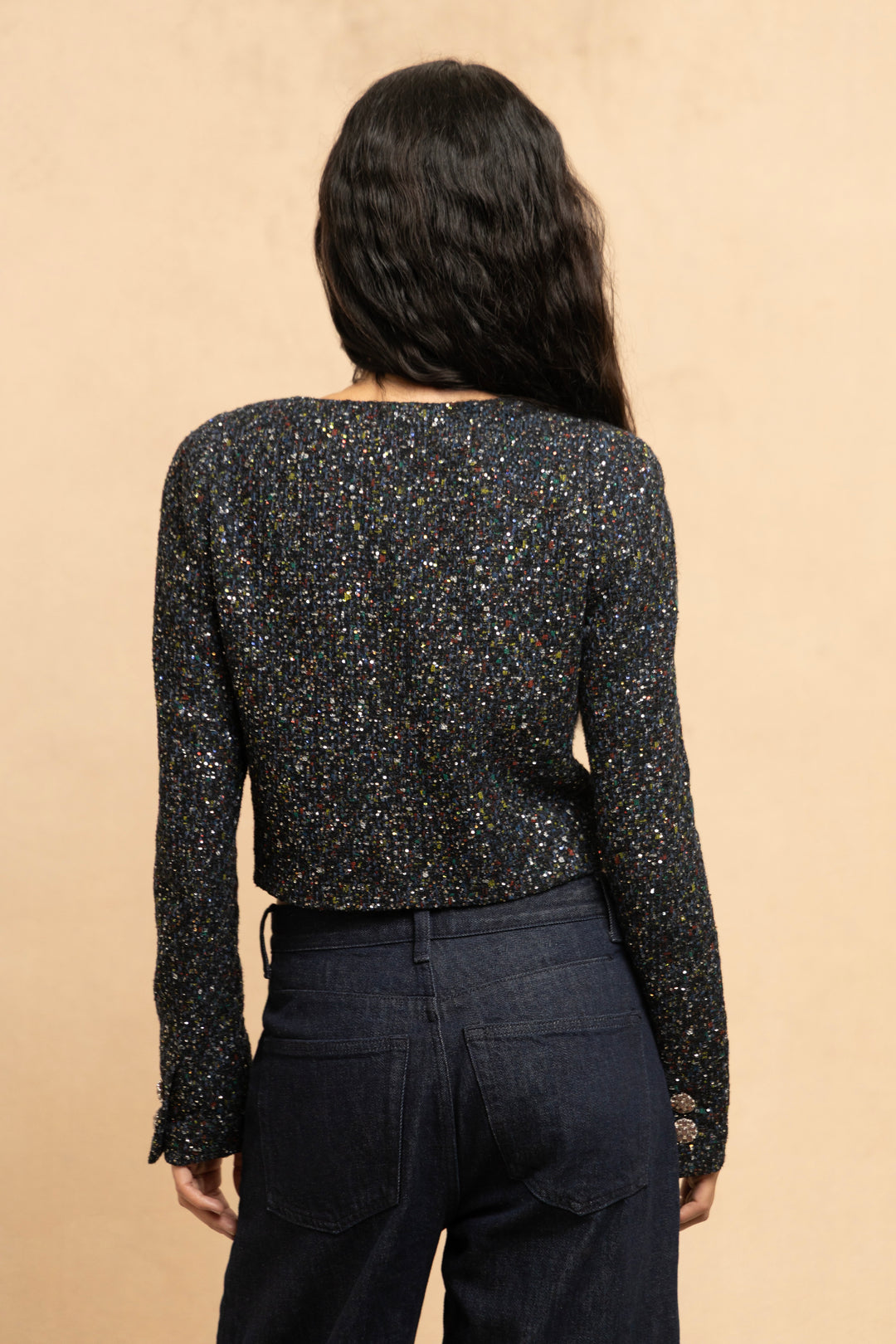 Chanel Charcoal Fantasy Tweed Jacket with Gripoix Buttons by Karl Lagerfeld (Resort 2015)