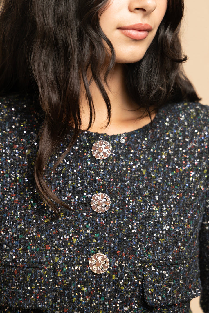 Chanel Charcoal Fantasy Tweed Jacket with Gripoix Buttons by Karl Lagerfeld (Resort 2015)