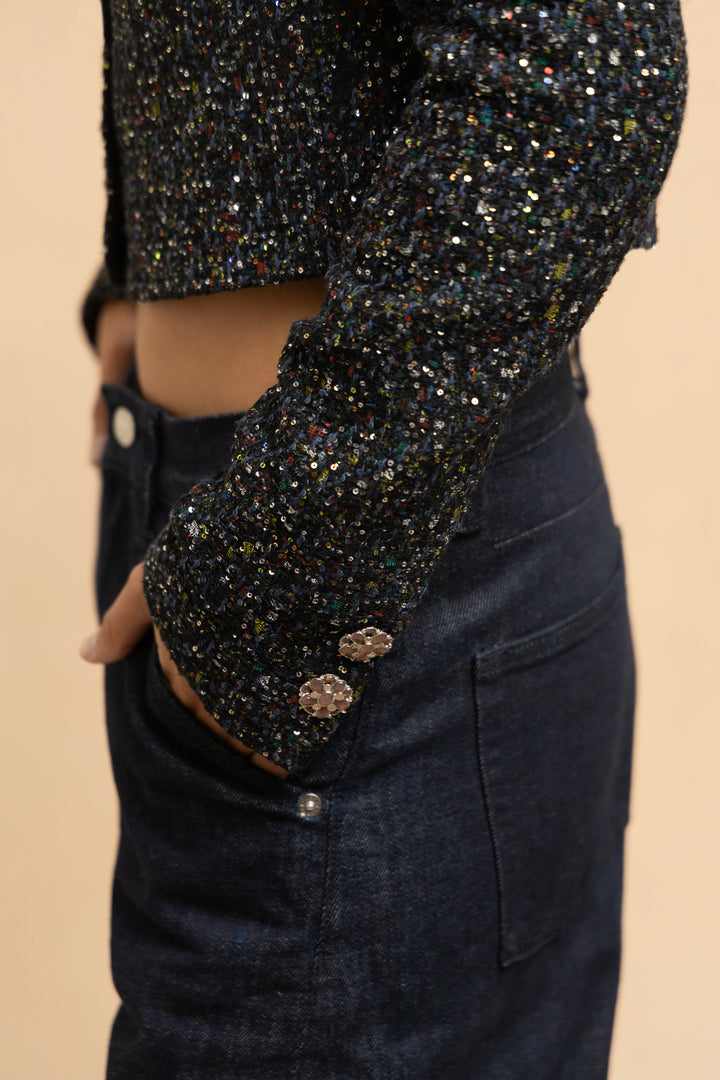 Chanel Charcoal Fantasy Tweed Jacket with Gripoix Buttons by Karl Lagerfeld (Resort 2015)