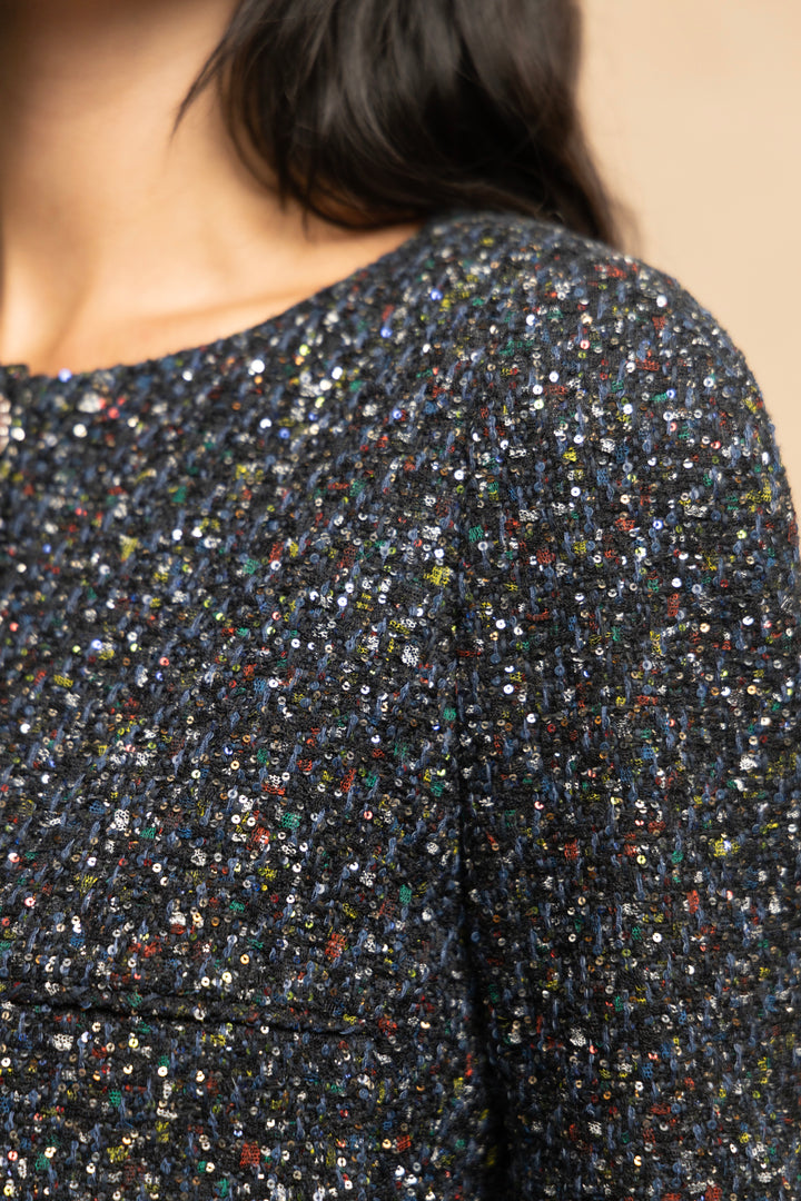 Chanel Charcoal Fantasy Tweed Jacket with Gripoix Buttons by Karl Lagerfeld (Resort 2015)