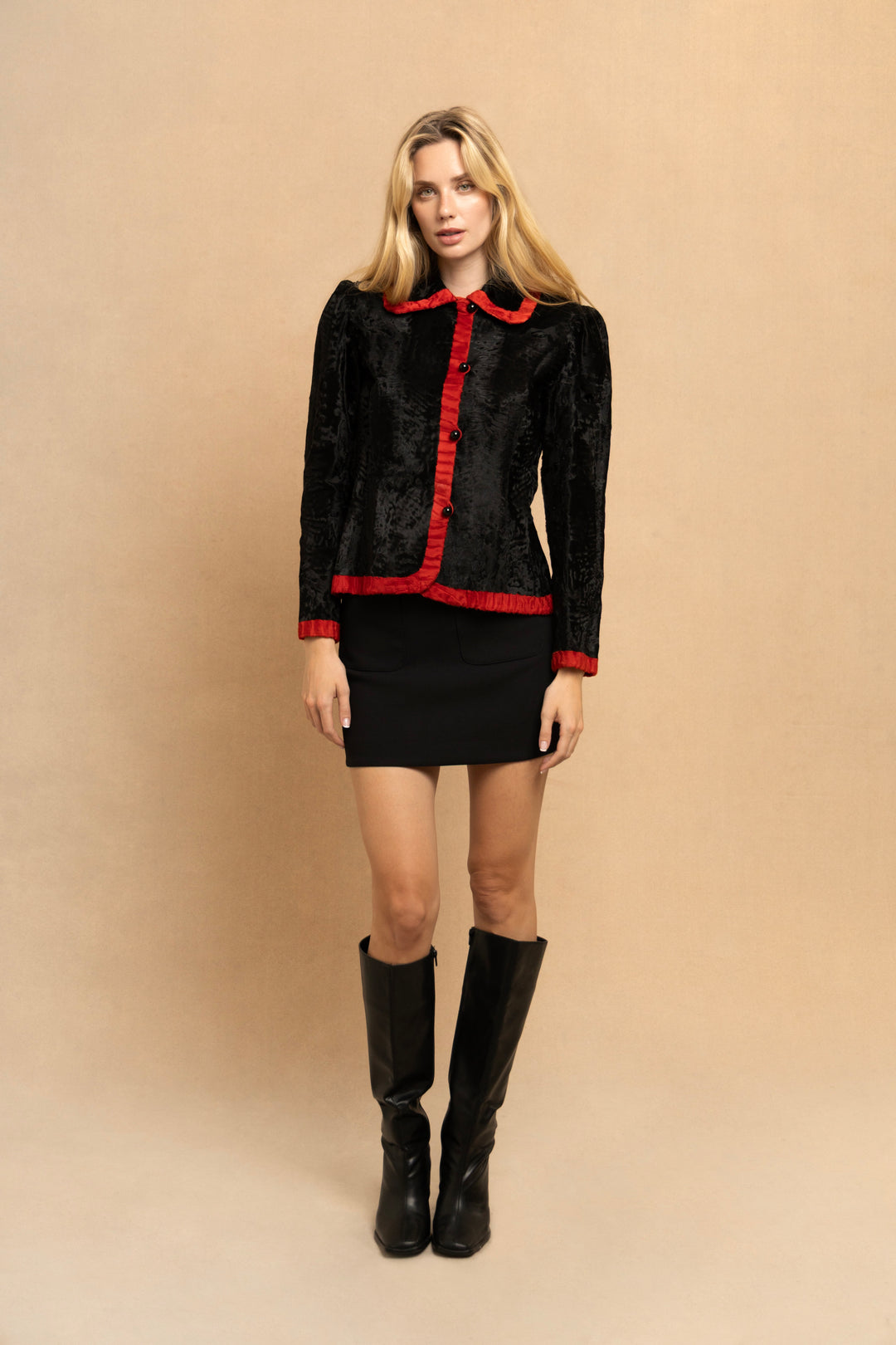 Givenchy Haute Couture Black and Red Breitschwanz Jacket by Hubert de Givenchy (c. 1980s)