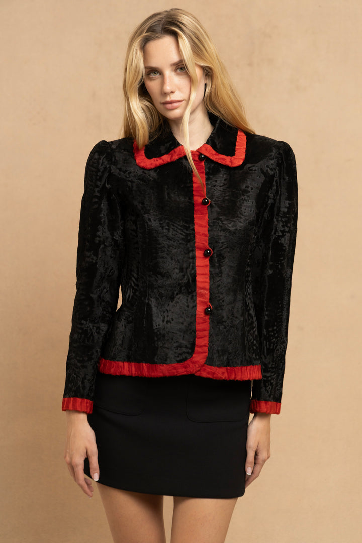Givenchy Haute Couture Black and Red Breitschwanz Jacket by Hubert de Givenchy (c. 1980s)