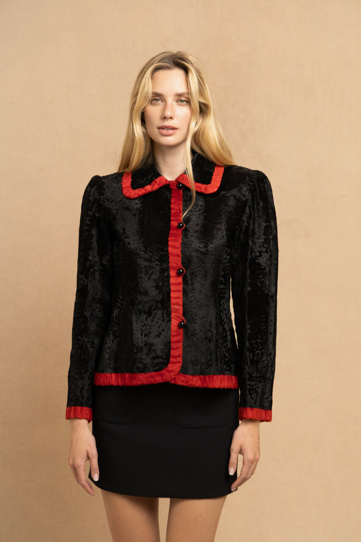 Givenchy Haute Couture Black and Red Breitschwanz Jacket by Hubert de Givenchy (c. 1980s)