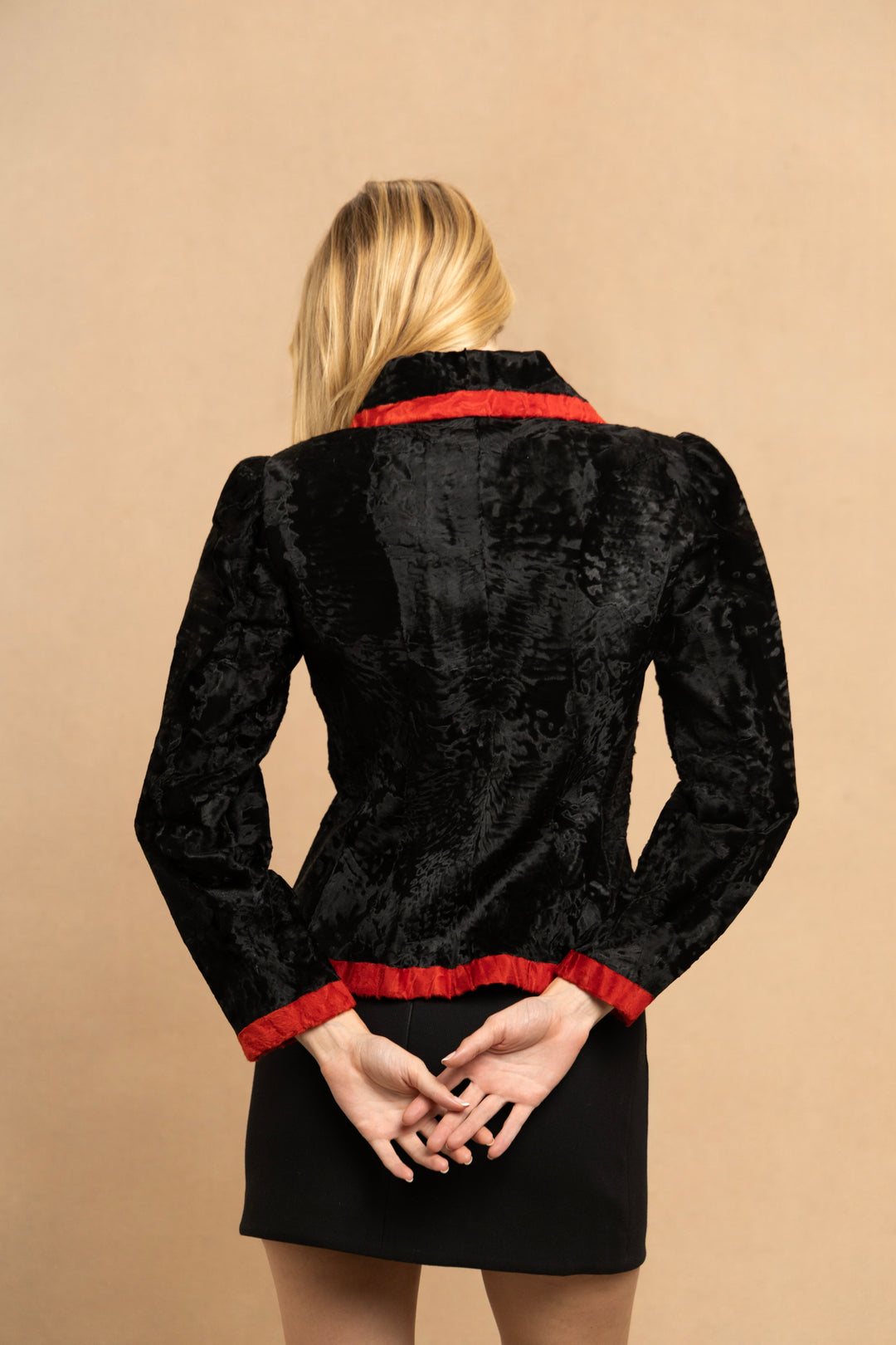 Givenchy Haute Couture Black and Red Breitschwanz Jacket by Hubert de Givenchy (c. 1980s)